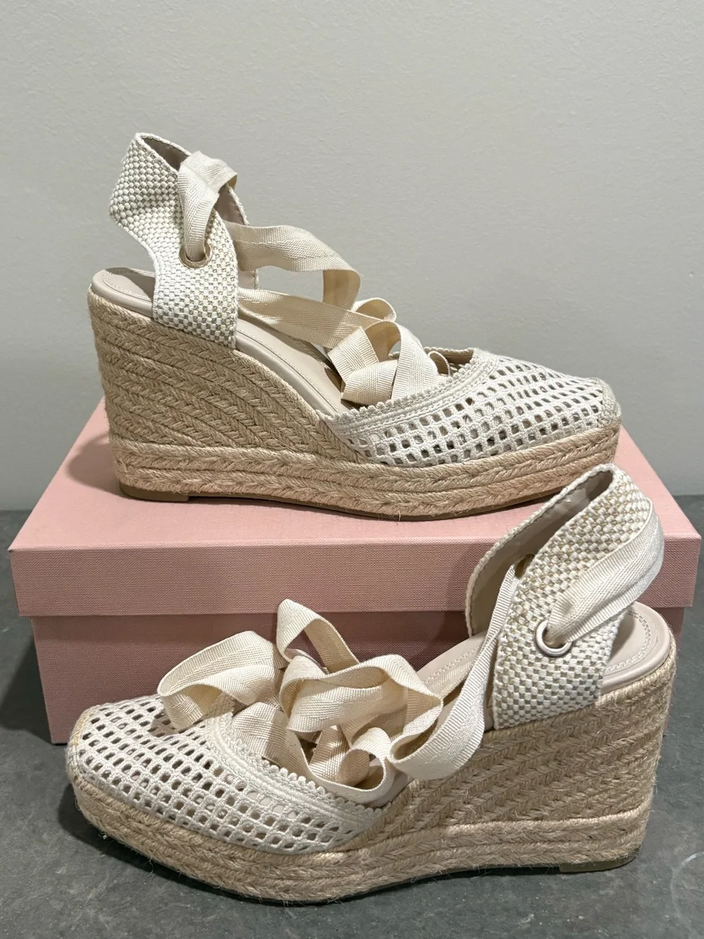 ZARA Crochet Espadrille Wedge Heels Off White -  Excellent Condition 39 (8.5)